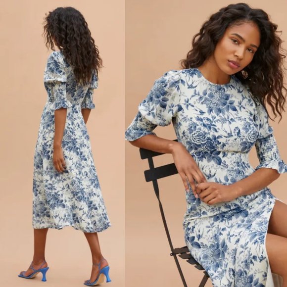 Reformation Blue Floral Midi Dress - Picture 2 of 11